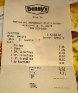 Denny's receipt